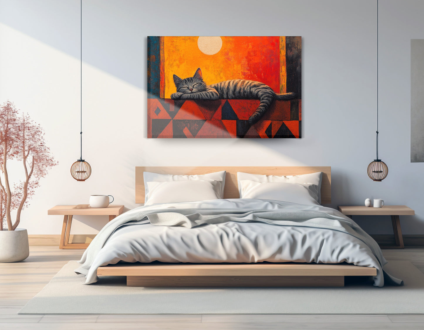 Sleeping Cat Sunset African American canvas print displayed as bedroom wall decor