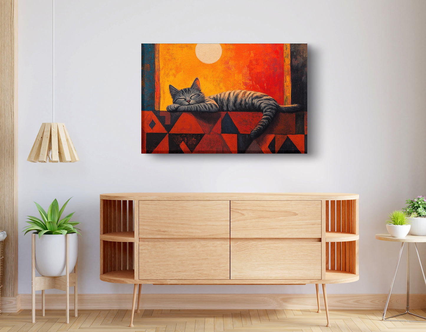 Sleeping Cat Sunset African American canvas print displayed as living room wall decor