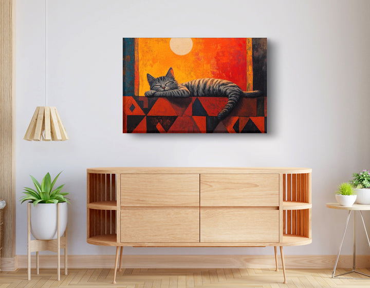 Sleeping Cat Sunset Wall Art Print