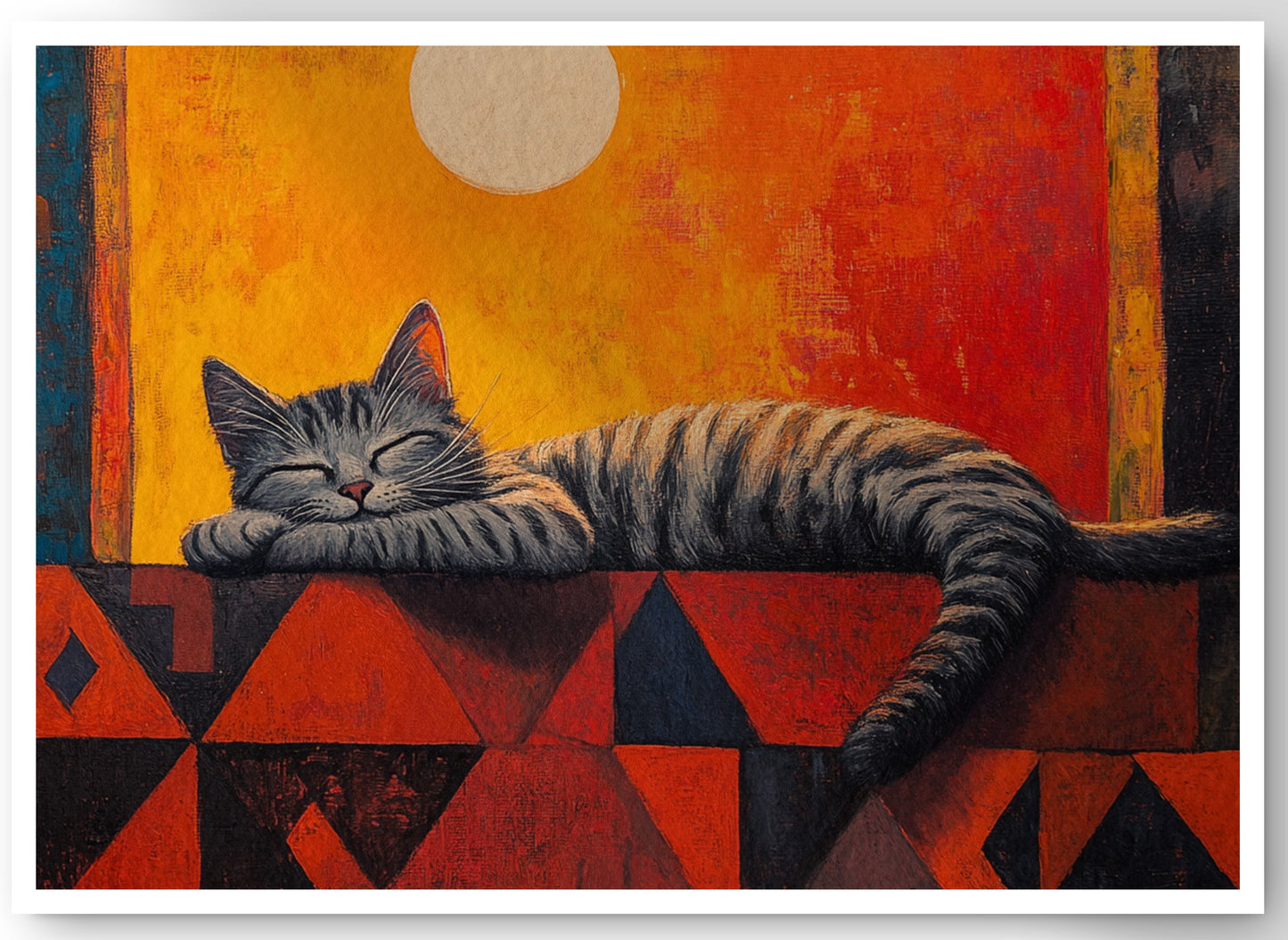 Sleeping Cat Sunset African American canvas print by MoomZee Artwork