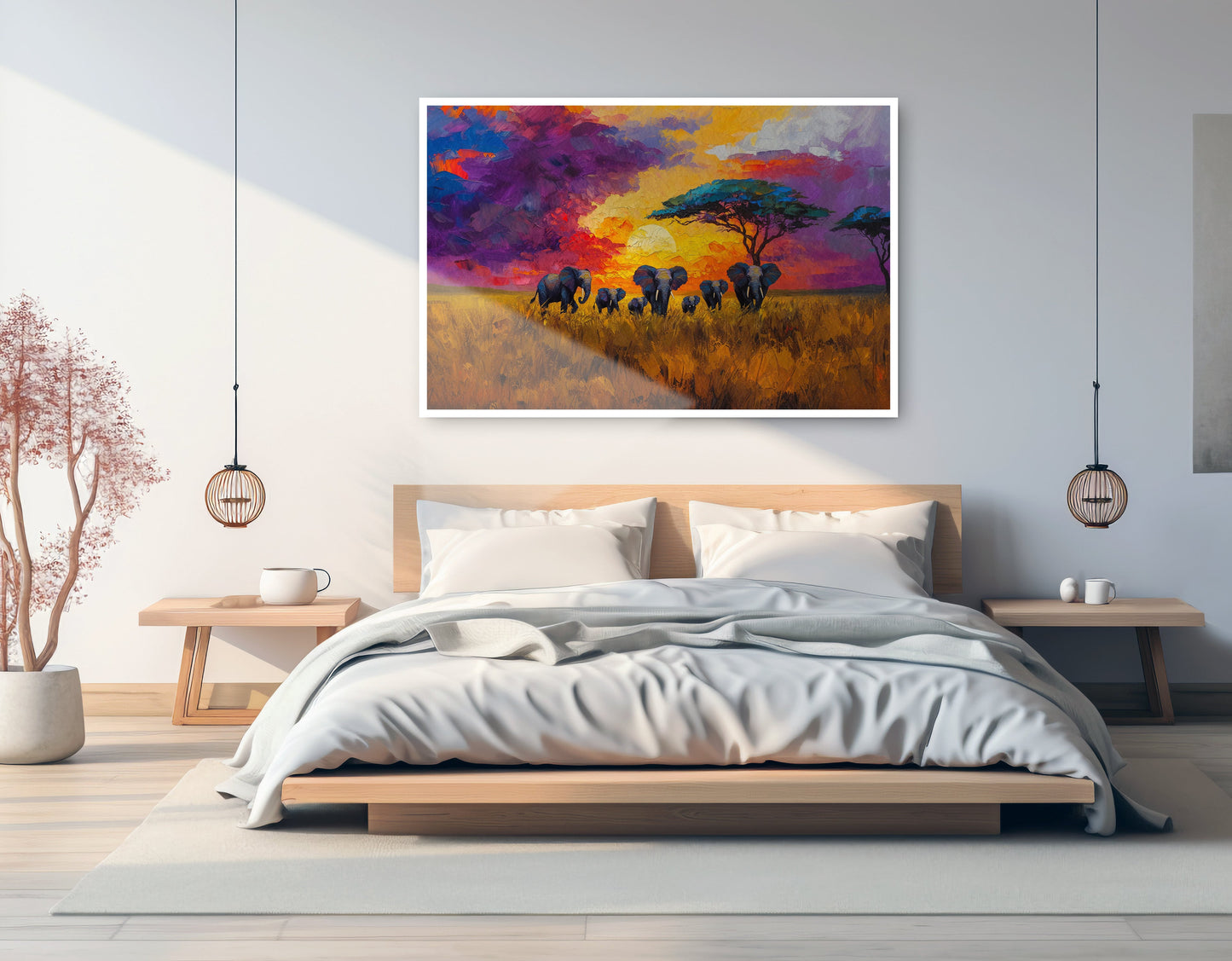 Elephant Herd Sunset African American canvas print artwork view