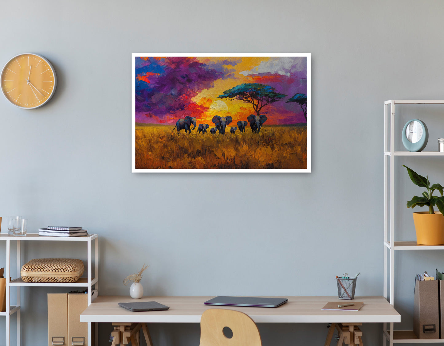 Elephant Herd Sunset African American canvas print print view