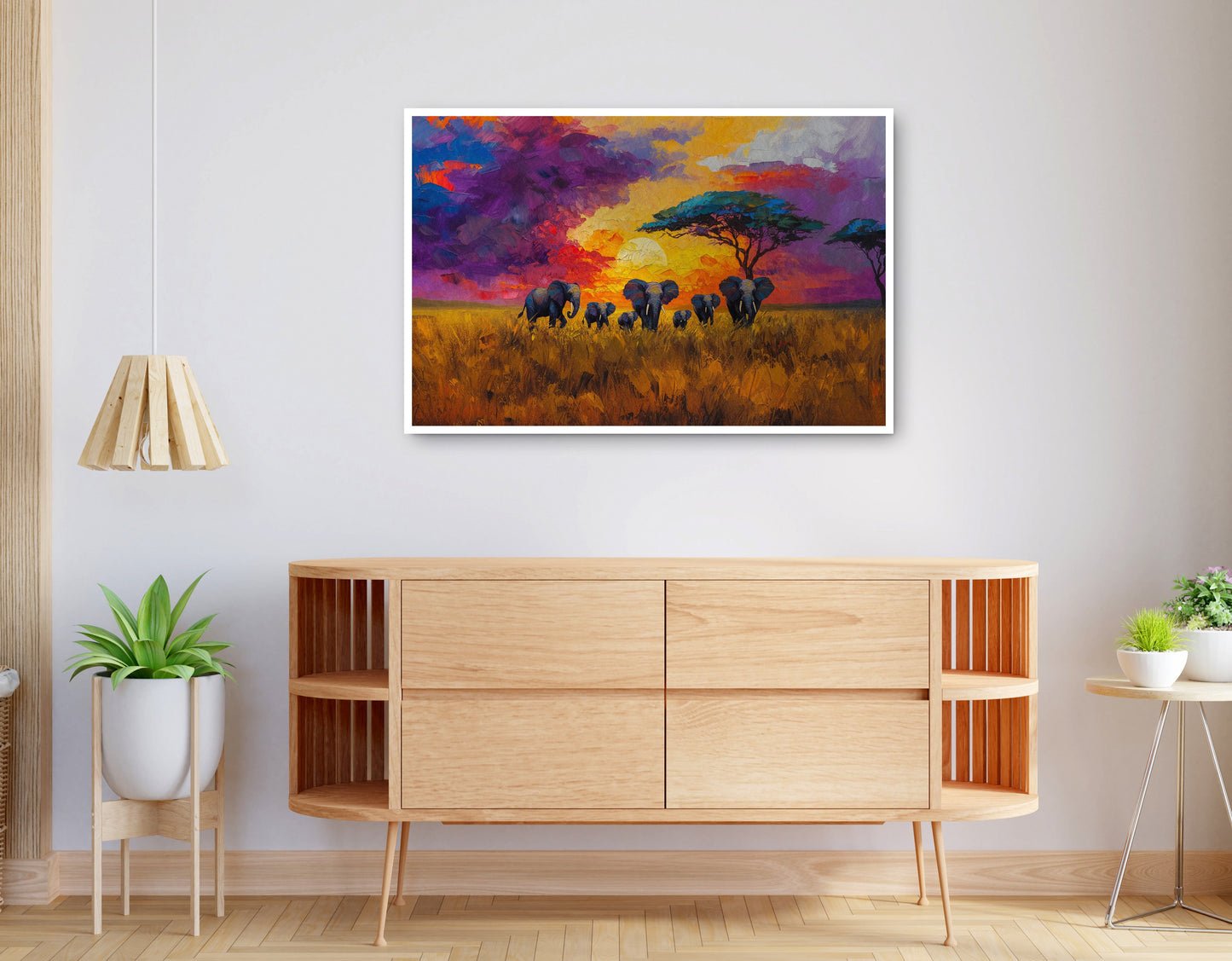 Alternate view of Elephant Herd Sunset African American canvas print