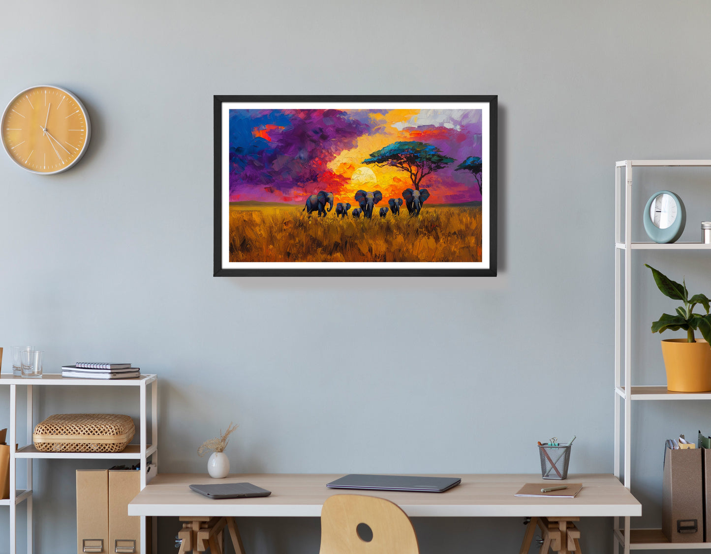 Elephant Herd Sunset African American canvas print view 72