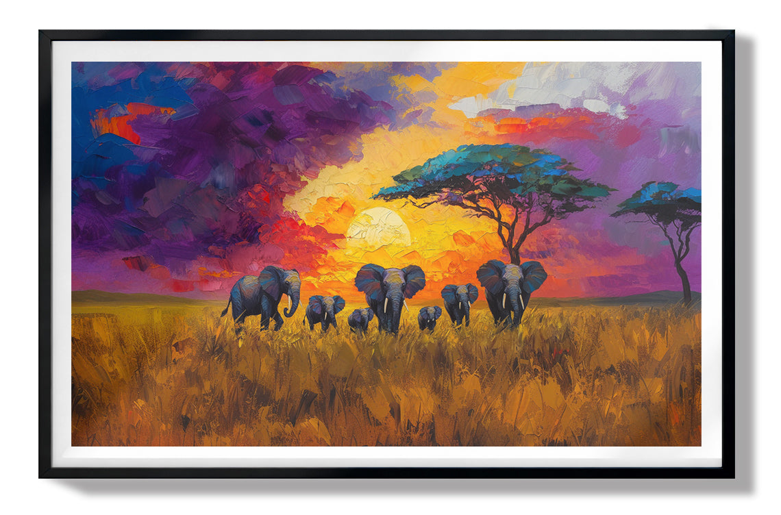 Elephant Herd Sunset African American canvas print view 67
