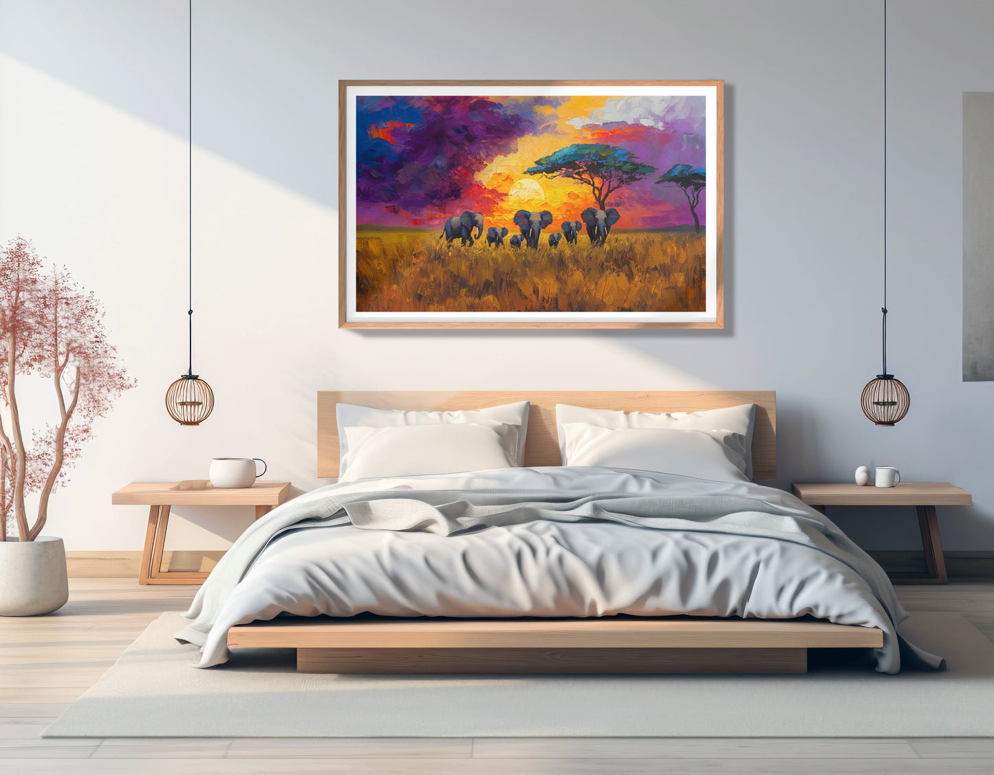 Elephant Herd Sunset African American canvas print view 81