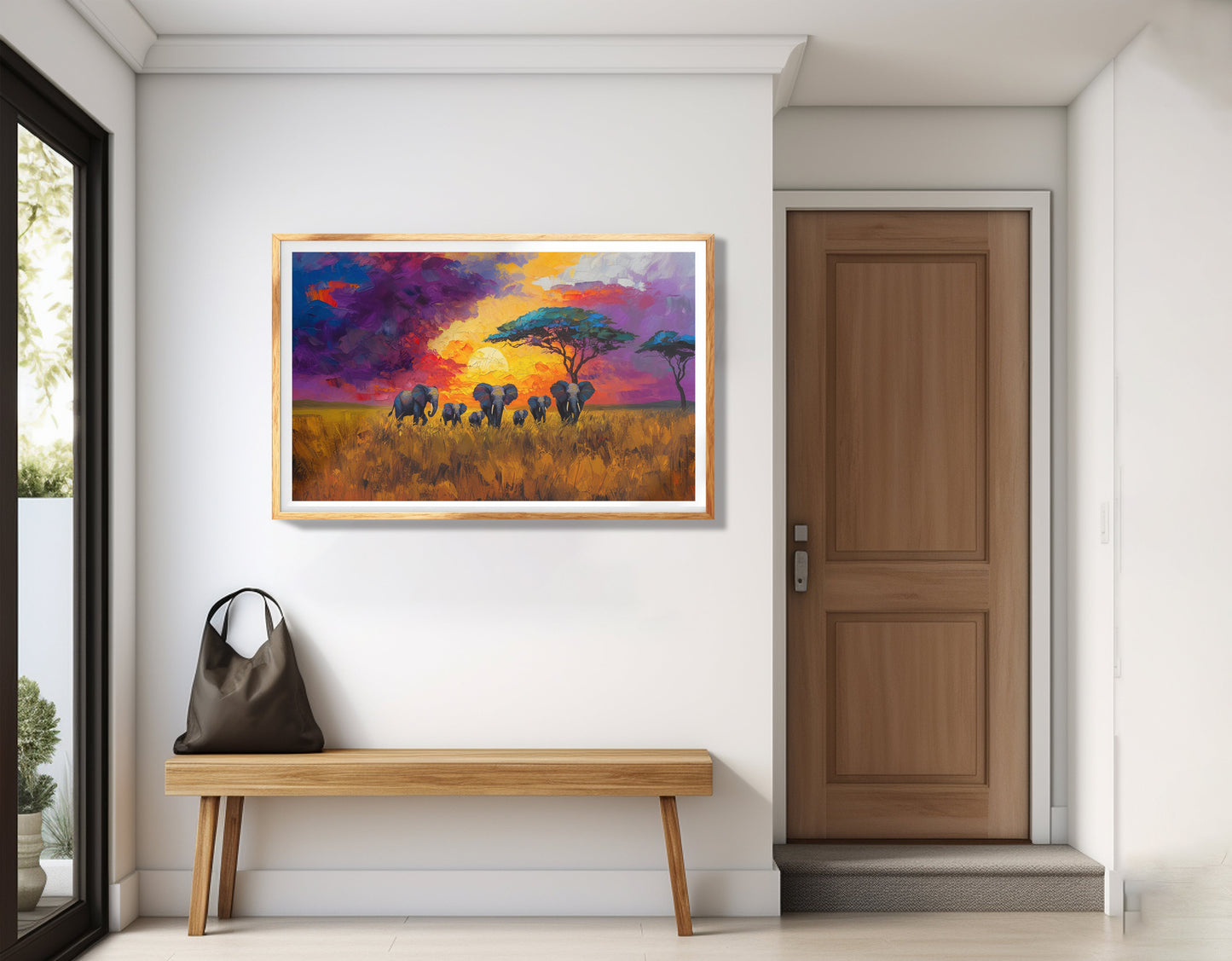 Elephant Herd Sunset African American canvas print view 77