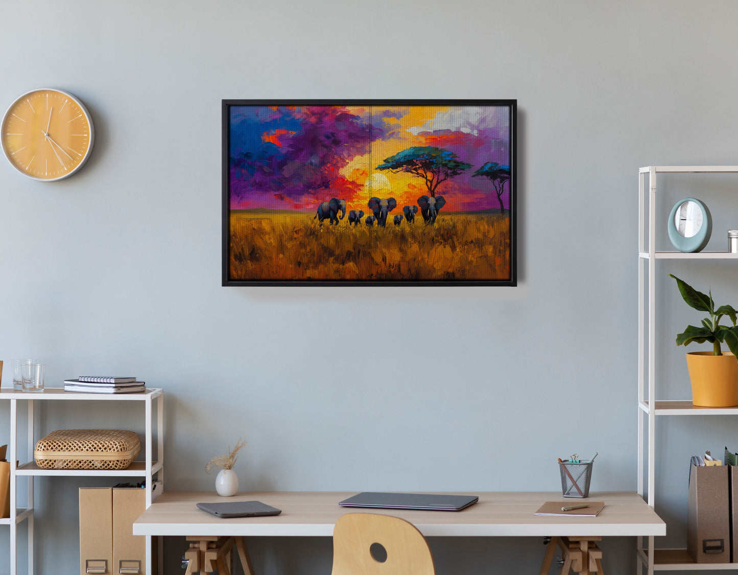 Elephant Herd Sunset African American canvas print view 30