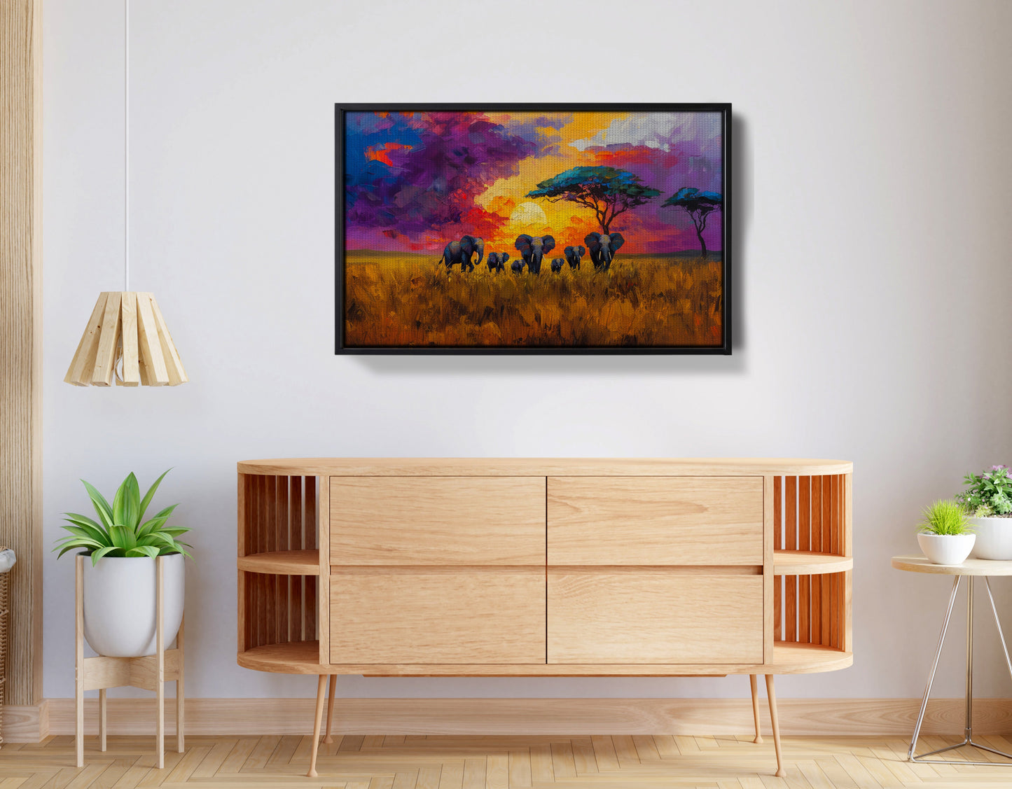 Elephant Herd Sunset African American canvas print view 26