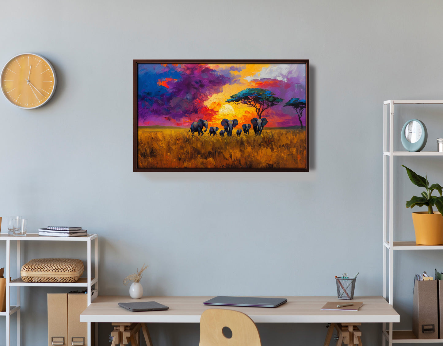 Elephant Herd Sunset African American canvas print view 36