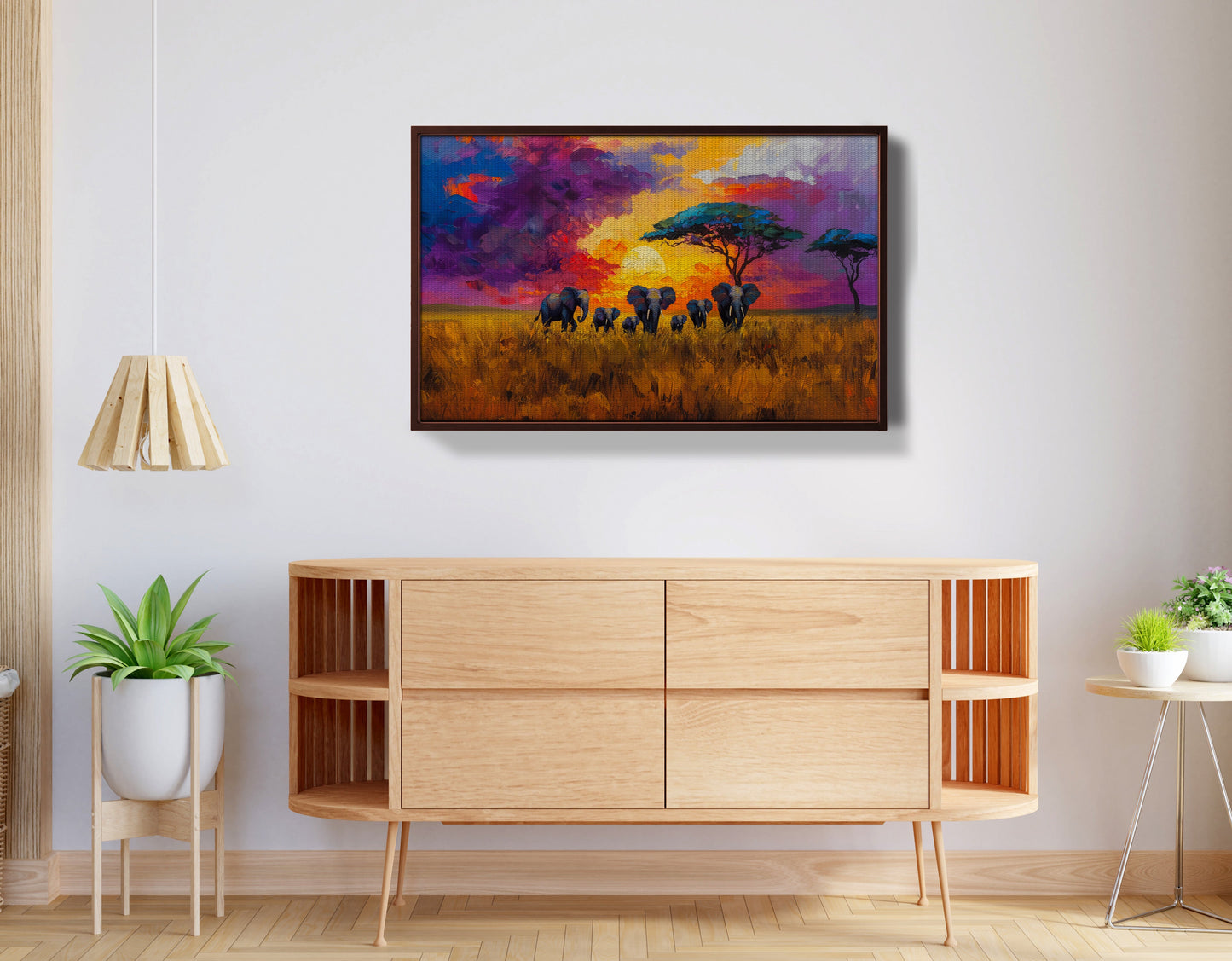 Elephant Herd Sunset African American canvas print view 32