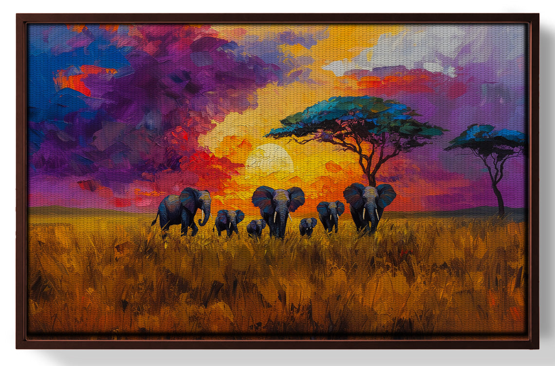Elephant Herd Sunset African American canvas print view 31