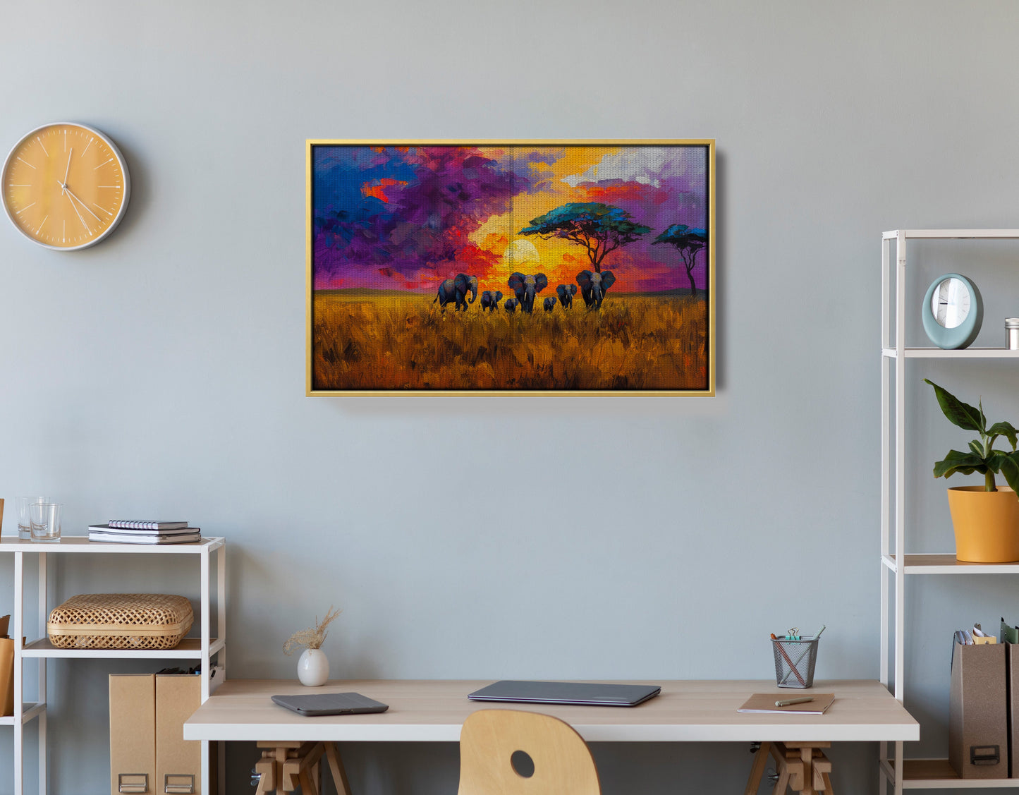 Elephant Herd Sunset African American canvas print view 42