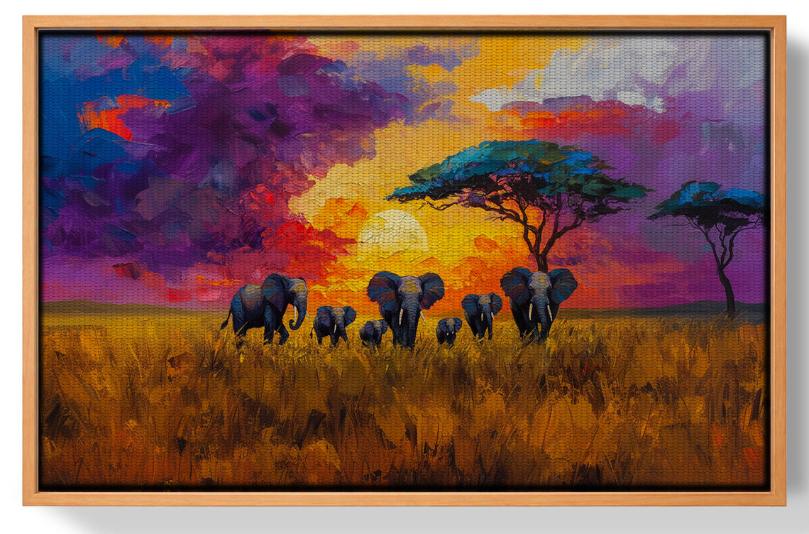 Elephant Herd Sunset African American canvas print view 43