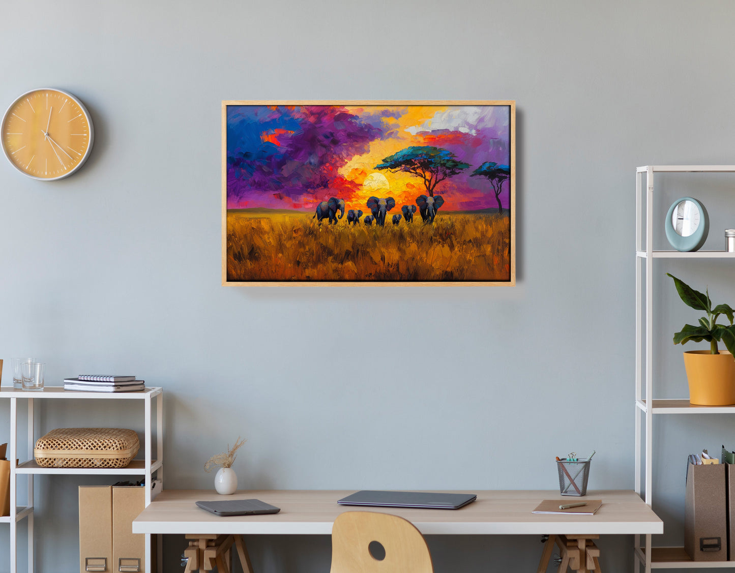 Elephant Herd Sunset African American canvas print view 54