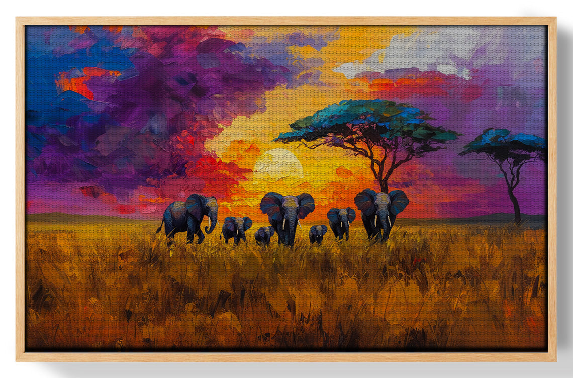 Elephant Herd Sunset African American canvas print view 49