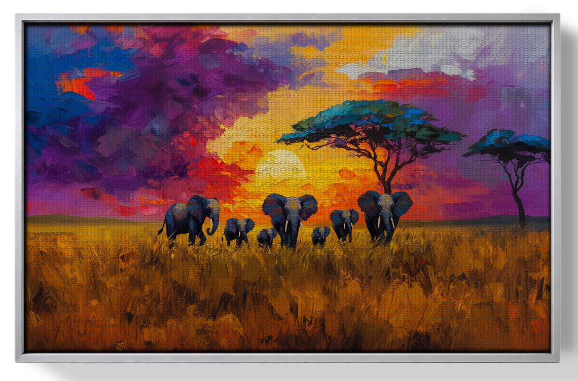 Elephant Herd Sunset African American canvas print view 55