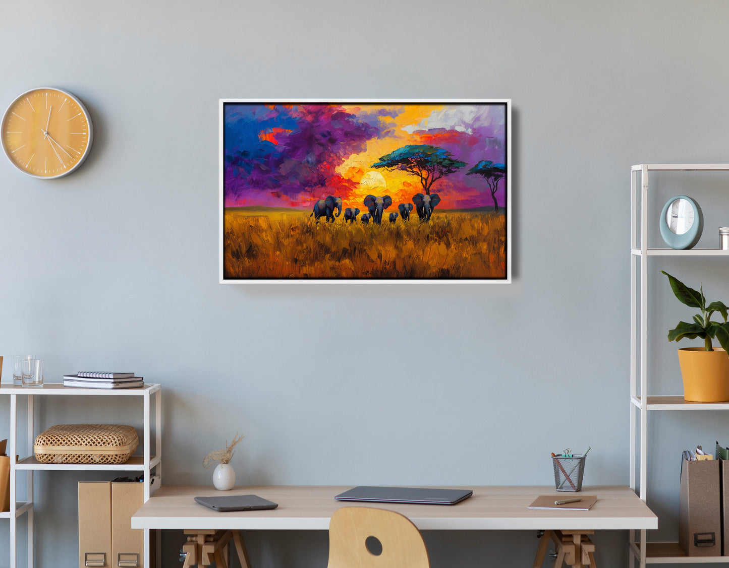 Elephant Herd Sunset African American canvas print view 66