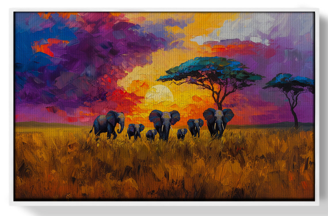 Elephant Herd Sunset African American canvas print view 61