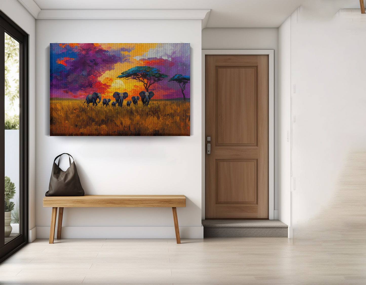 Elephant Herd Sunset African American canvas print view 17