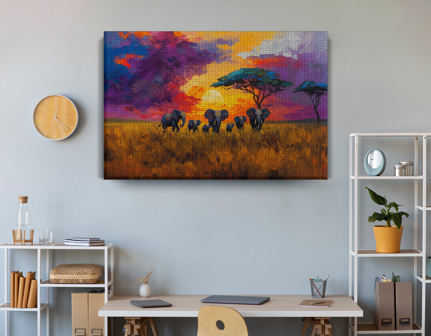 Elephant Herd Sunset African American canvas print view 18