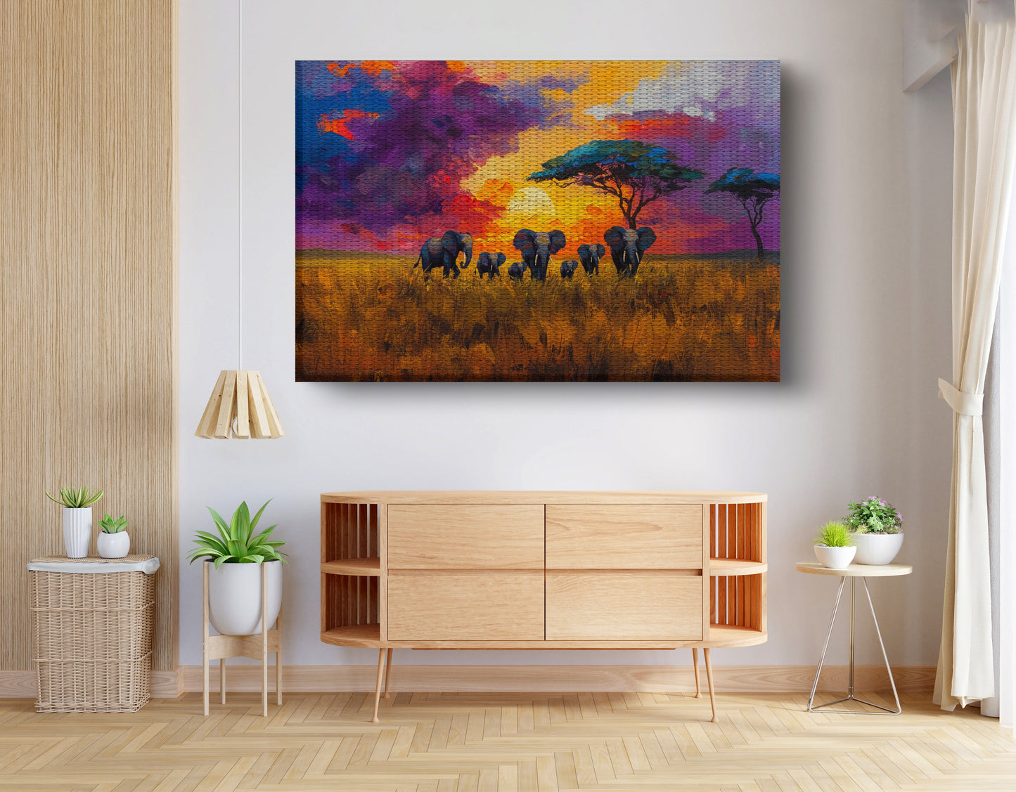 Elephant Herd Sunset African American canvas print view 14