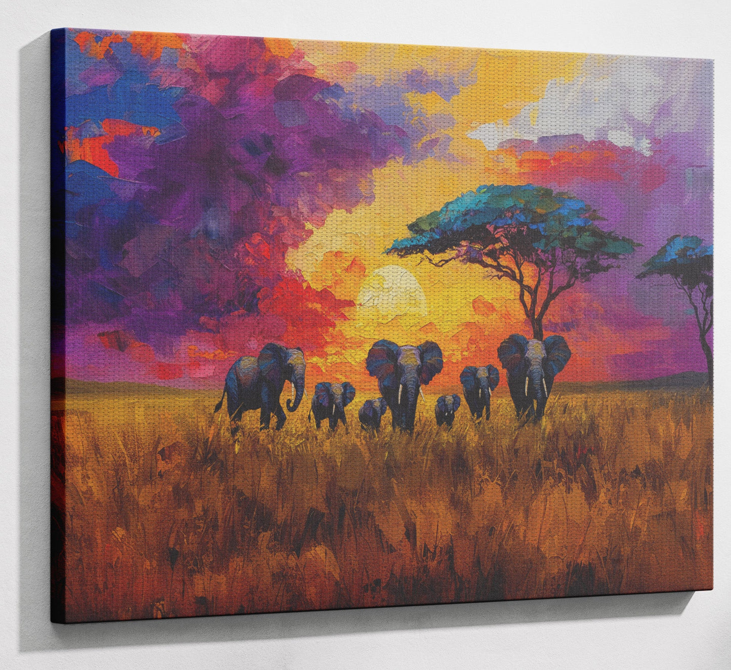 Elephant Herd Sunset African American canvas print view 13