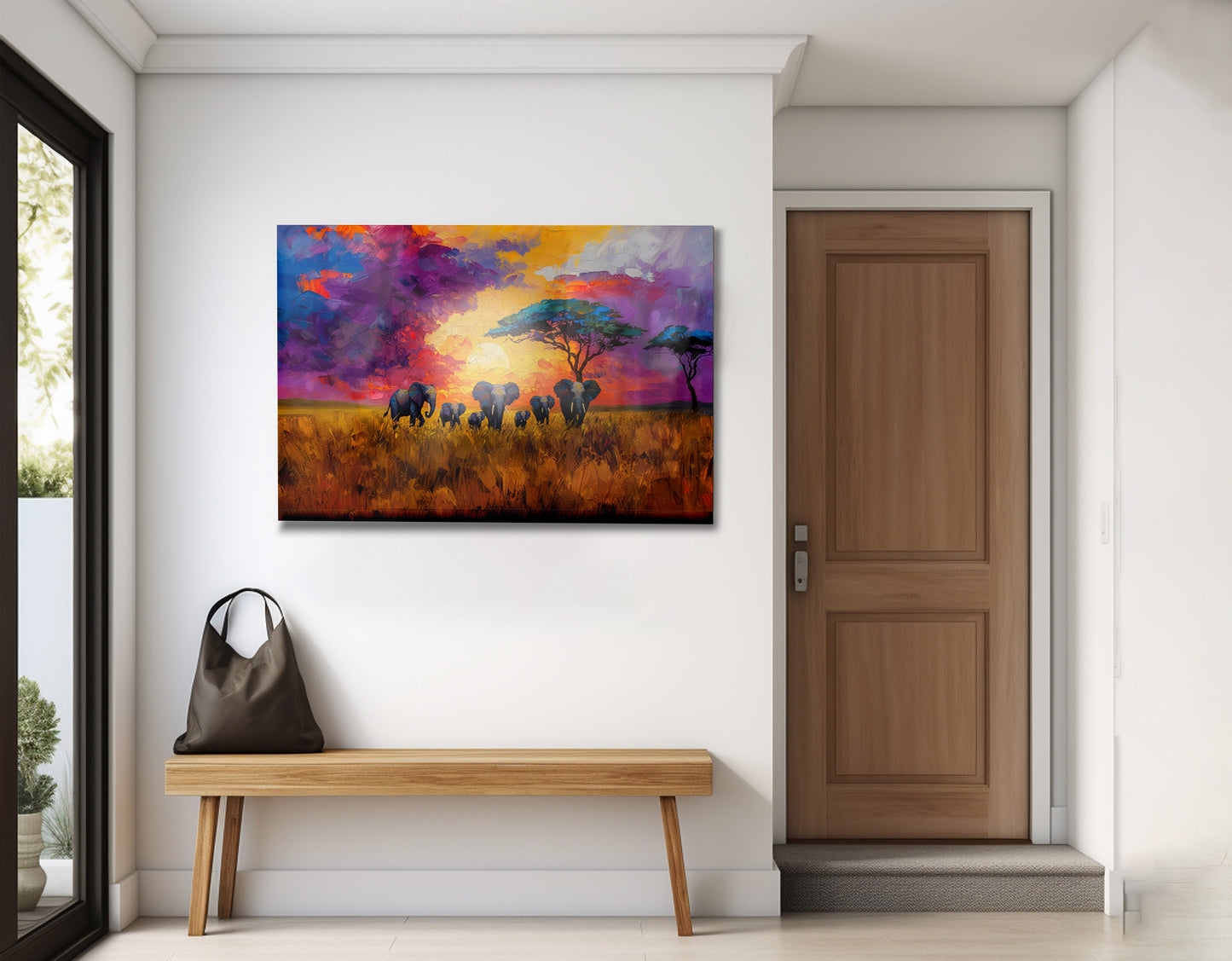 Elephant Herd Sunset African American canvas print view 23