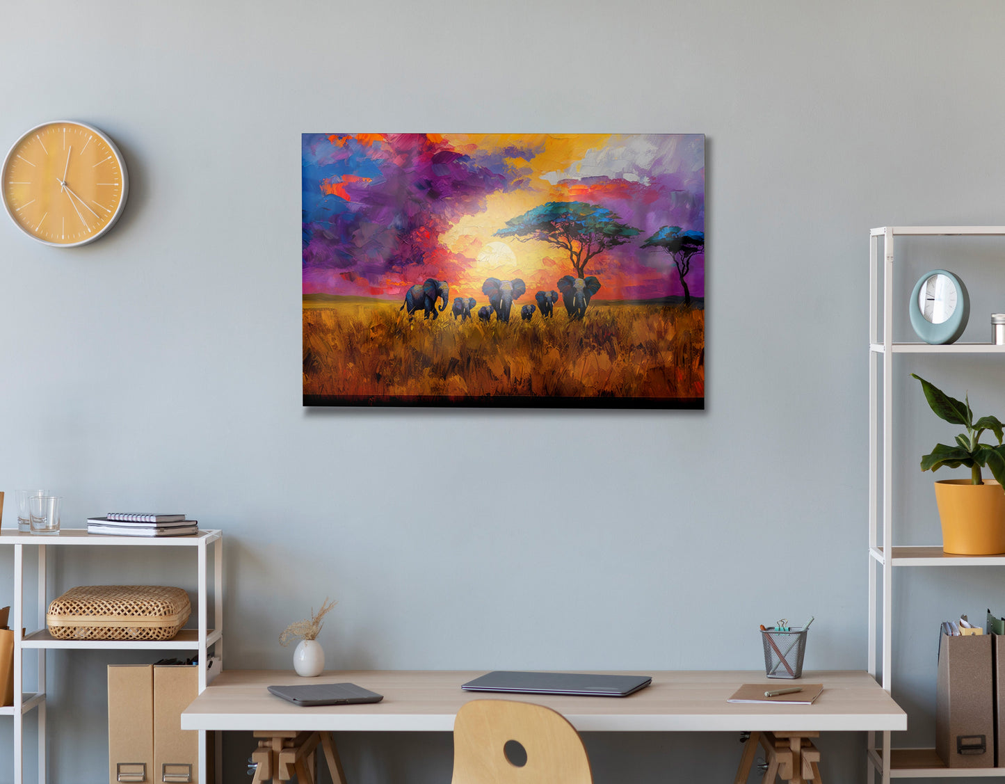 Elephant Herd Sunset African American canvas print view 24