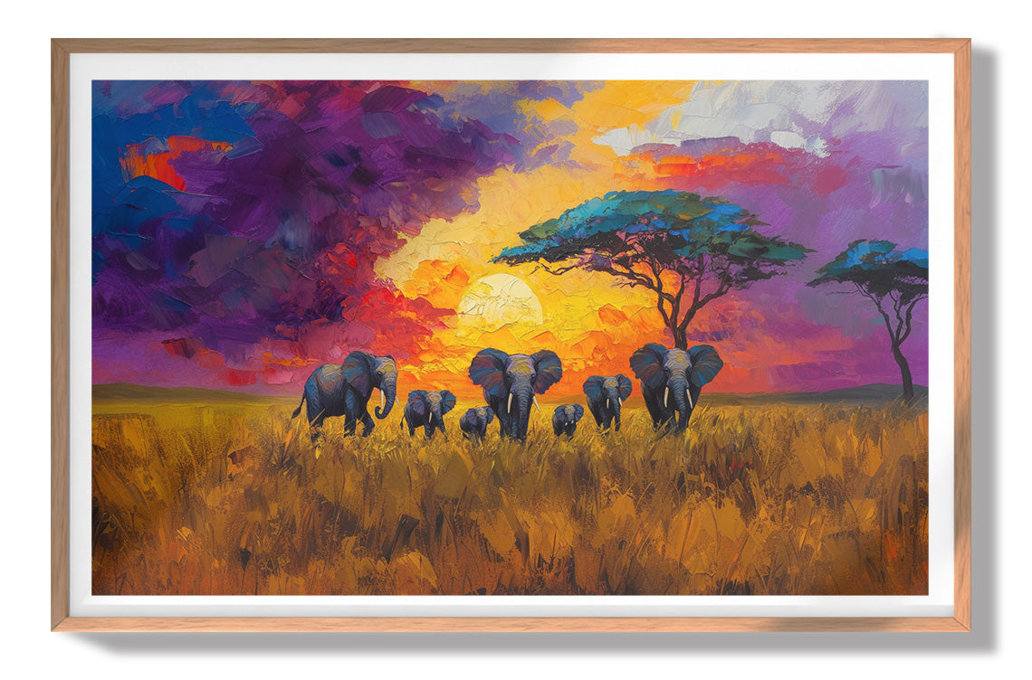 Elephant Herd Sunset African American canvas print view 79