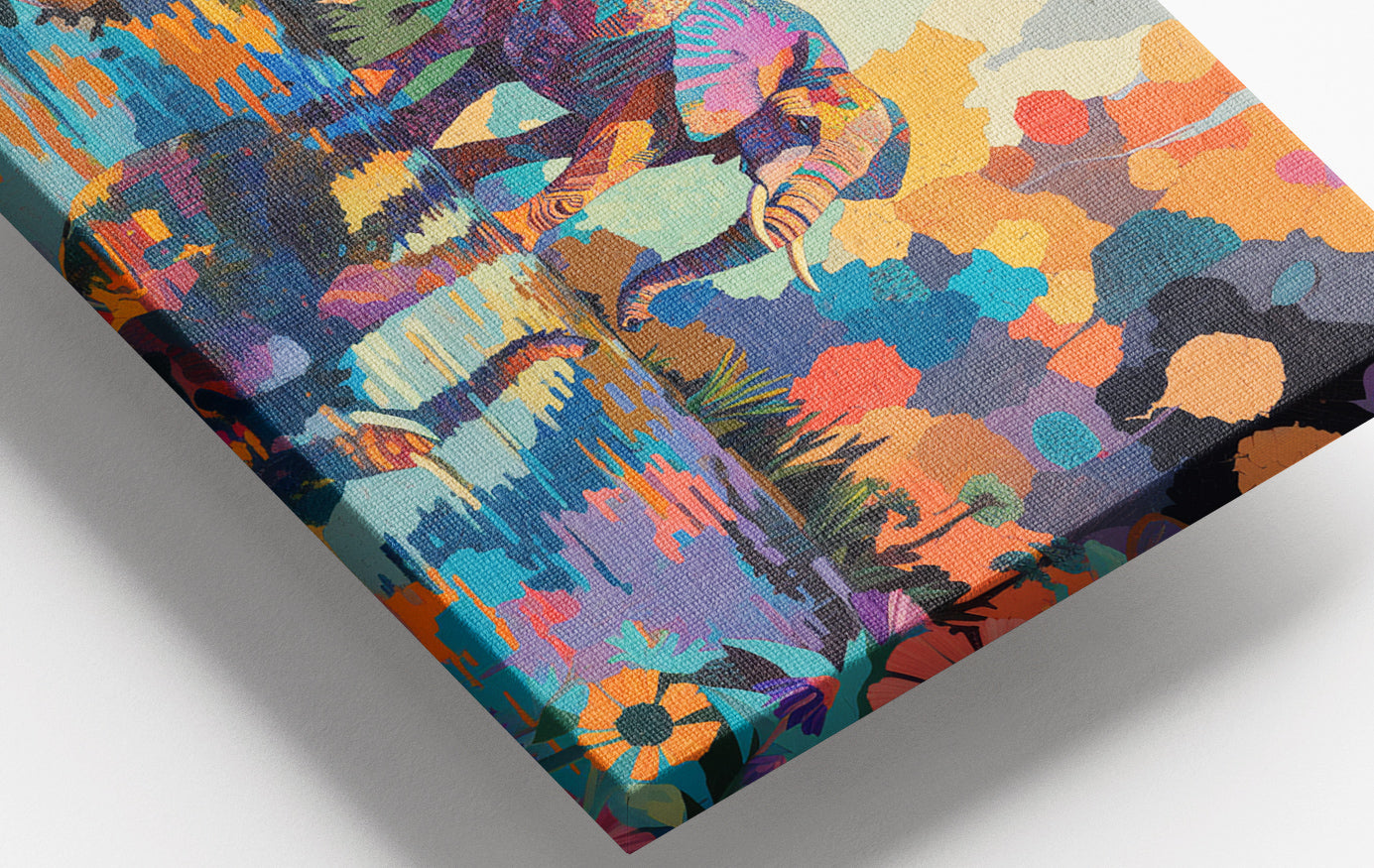 Close-up of Colorful Elephant Water Reflection African American canvas print detail