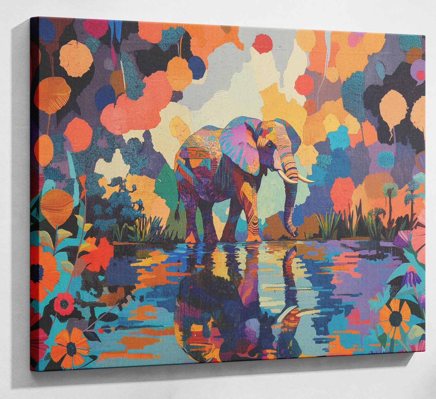 Colorful Elephant Water Reflection African American canvas print canvas print with visible wall art format