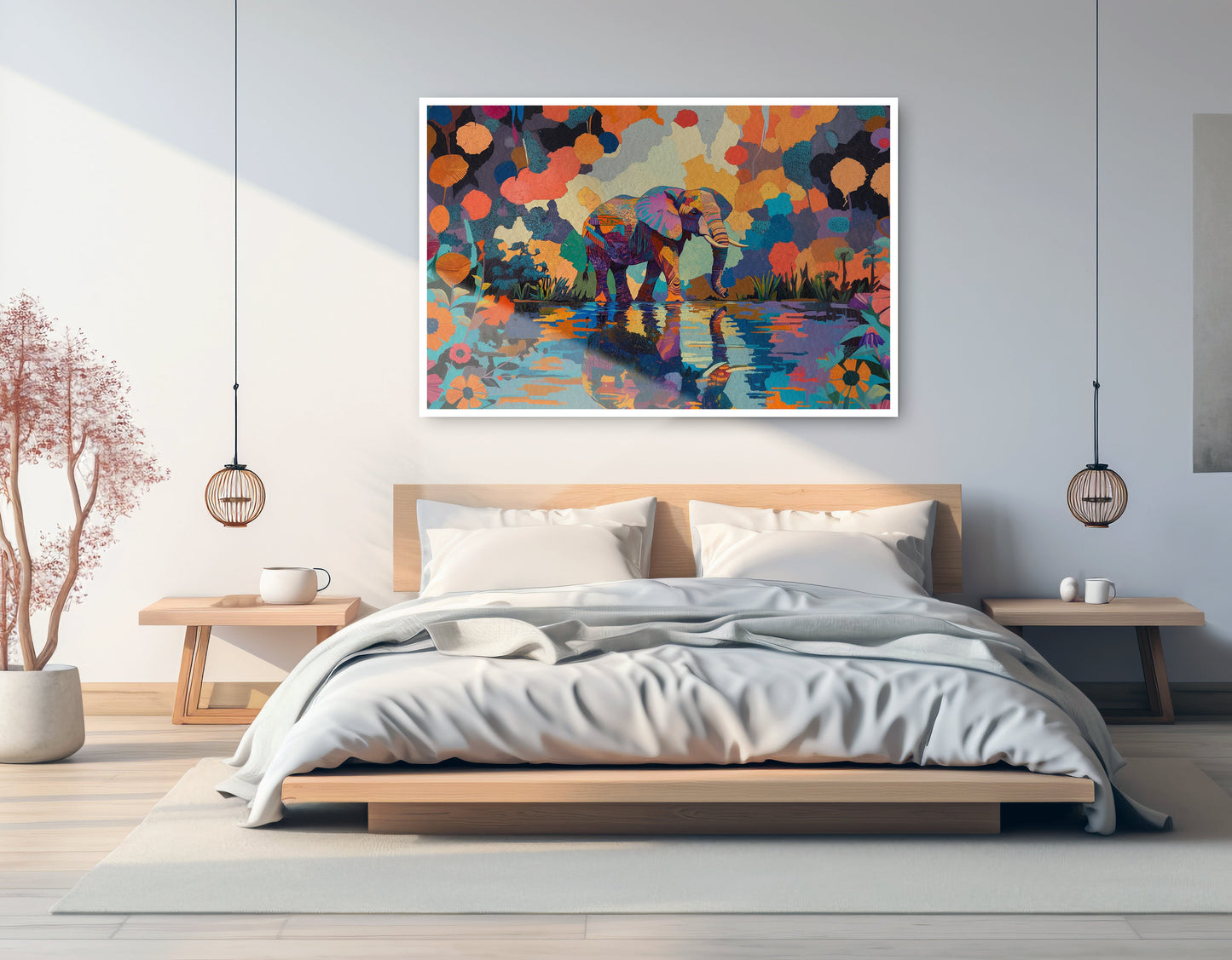 Colorful Elephant Water Reflection African American canvas print artwork view