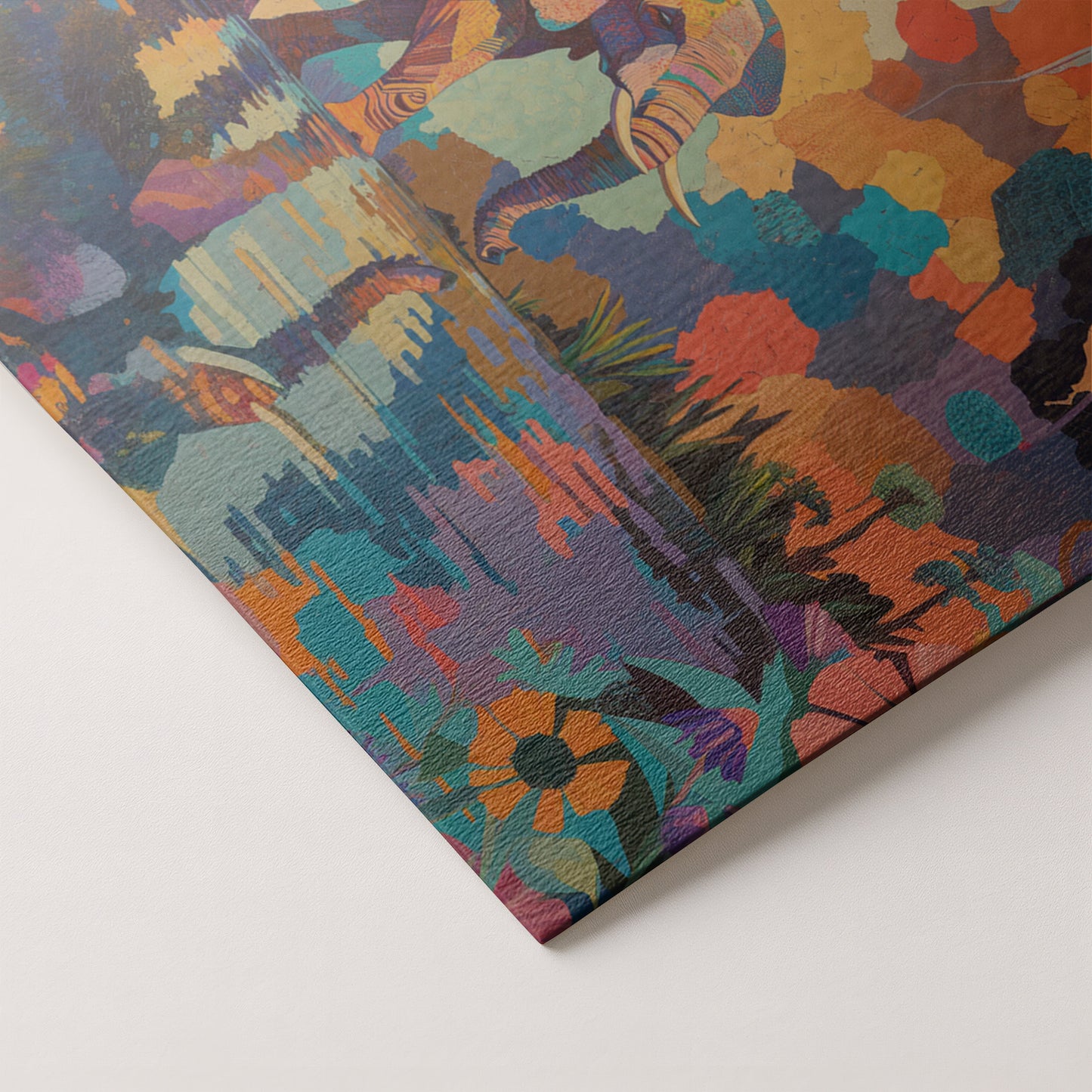 Colorful Elephant Water Reflection African American canvas print artwork by MoomZee Artwork