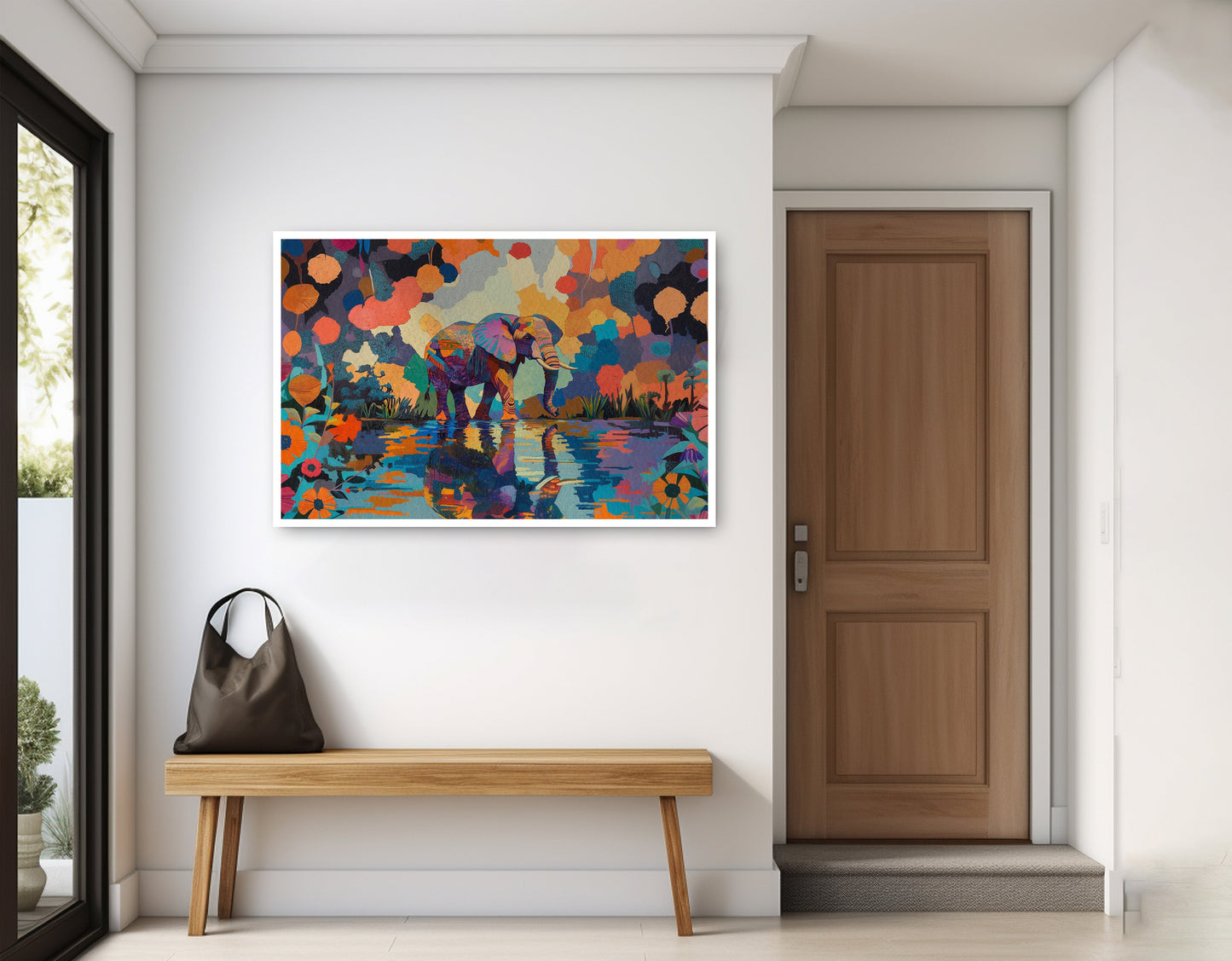 Colorful Elephant Water Reflection African American canvas print home decor view