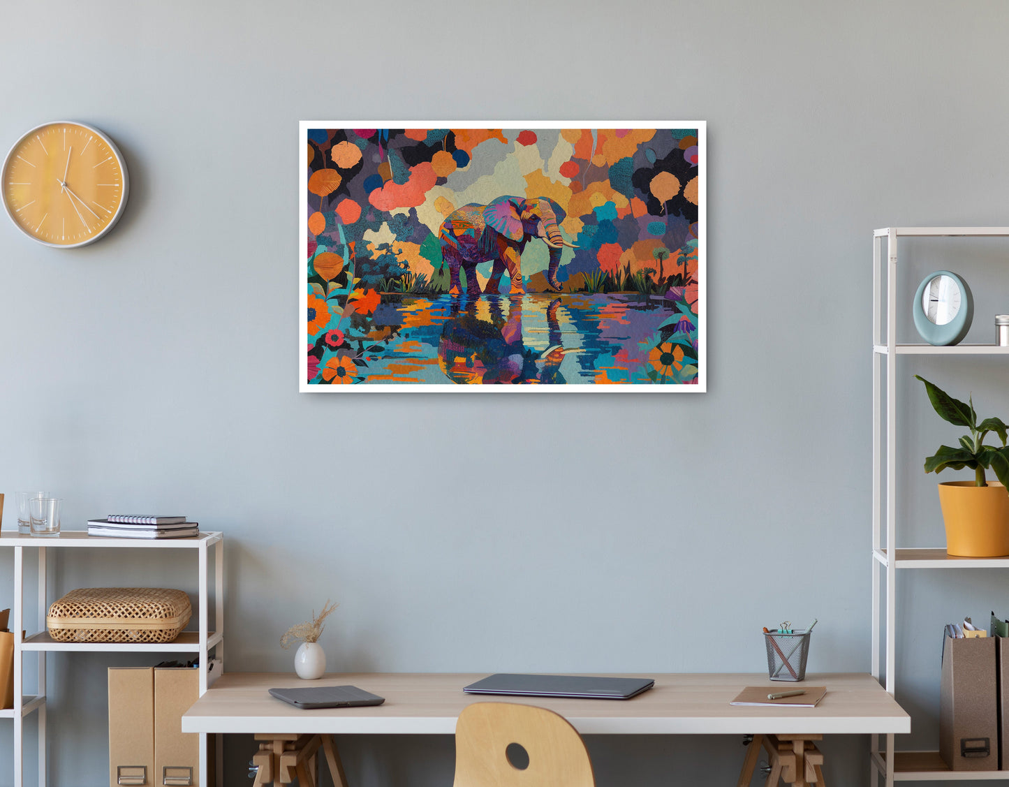 Colorful Elephant Water Reflection African American canvas print print view