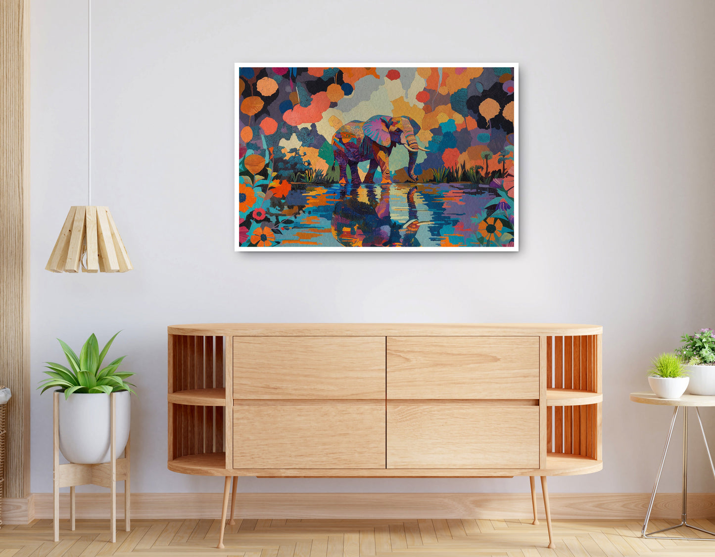 Alternate view of Colorful Elephant Water Reflection African American canvas print