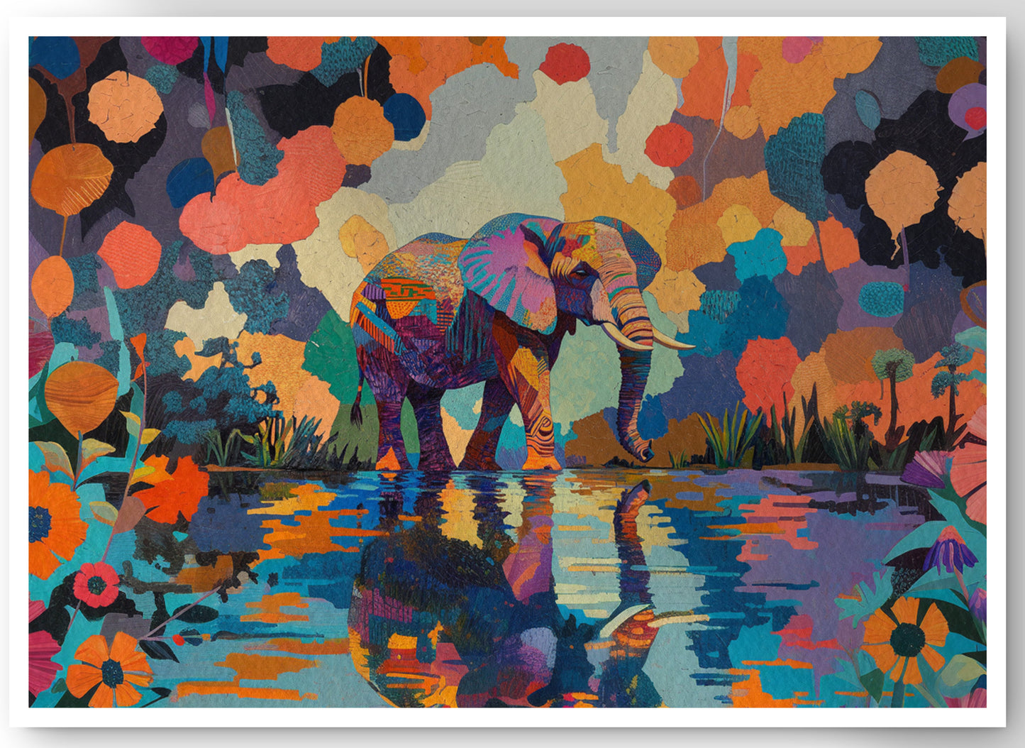 Colorful Elephant Water Reflection African American canvas print by MoomZee Artwork