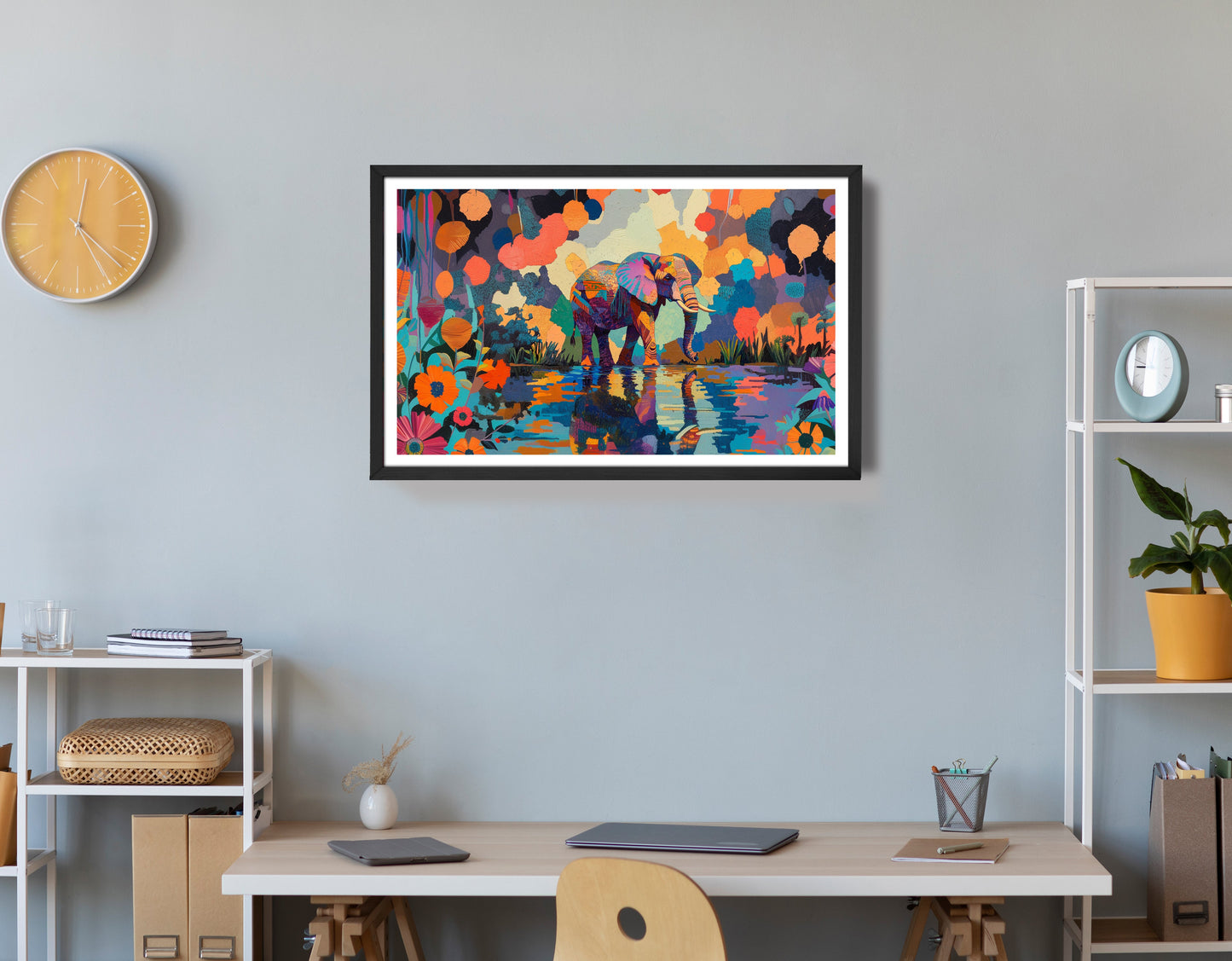 Colorful Elephant Water Reflection African American canvas print view 72