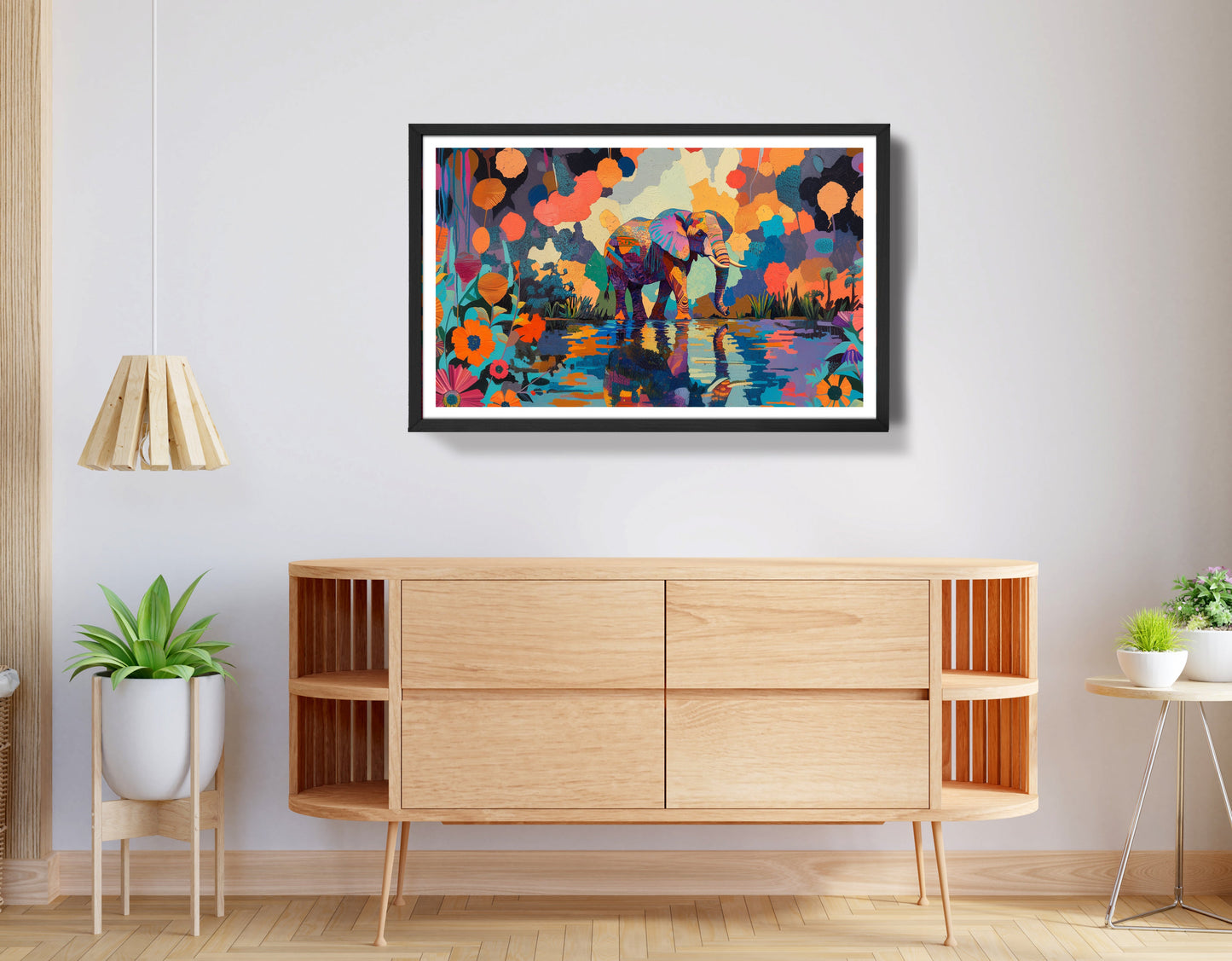 Colorful Elephant Water Reflection African American canvas print view 68