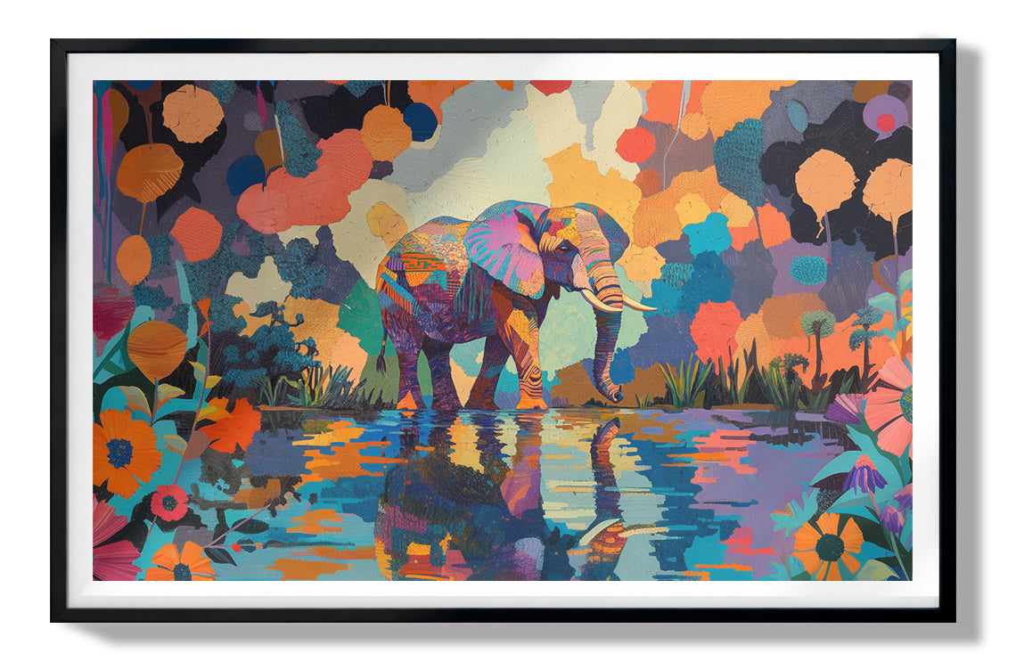 Colorful Elephant Water Reflection African American canvas print view 67