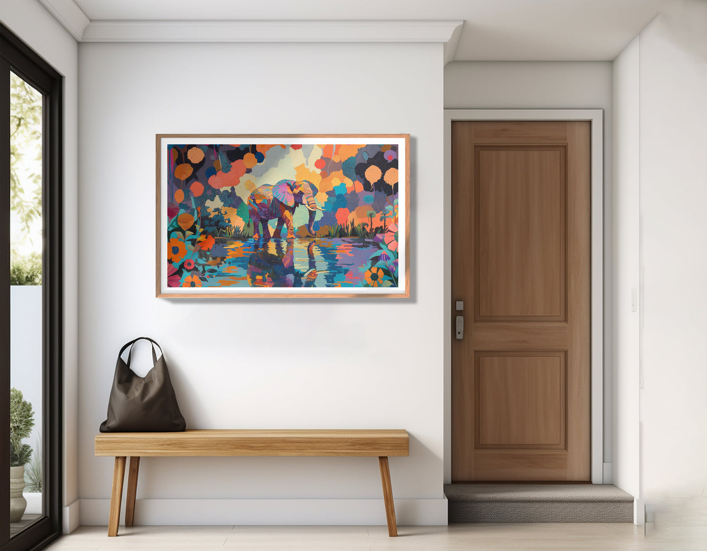 Colorful Elephant Water Reflection African American canvas print view 83