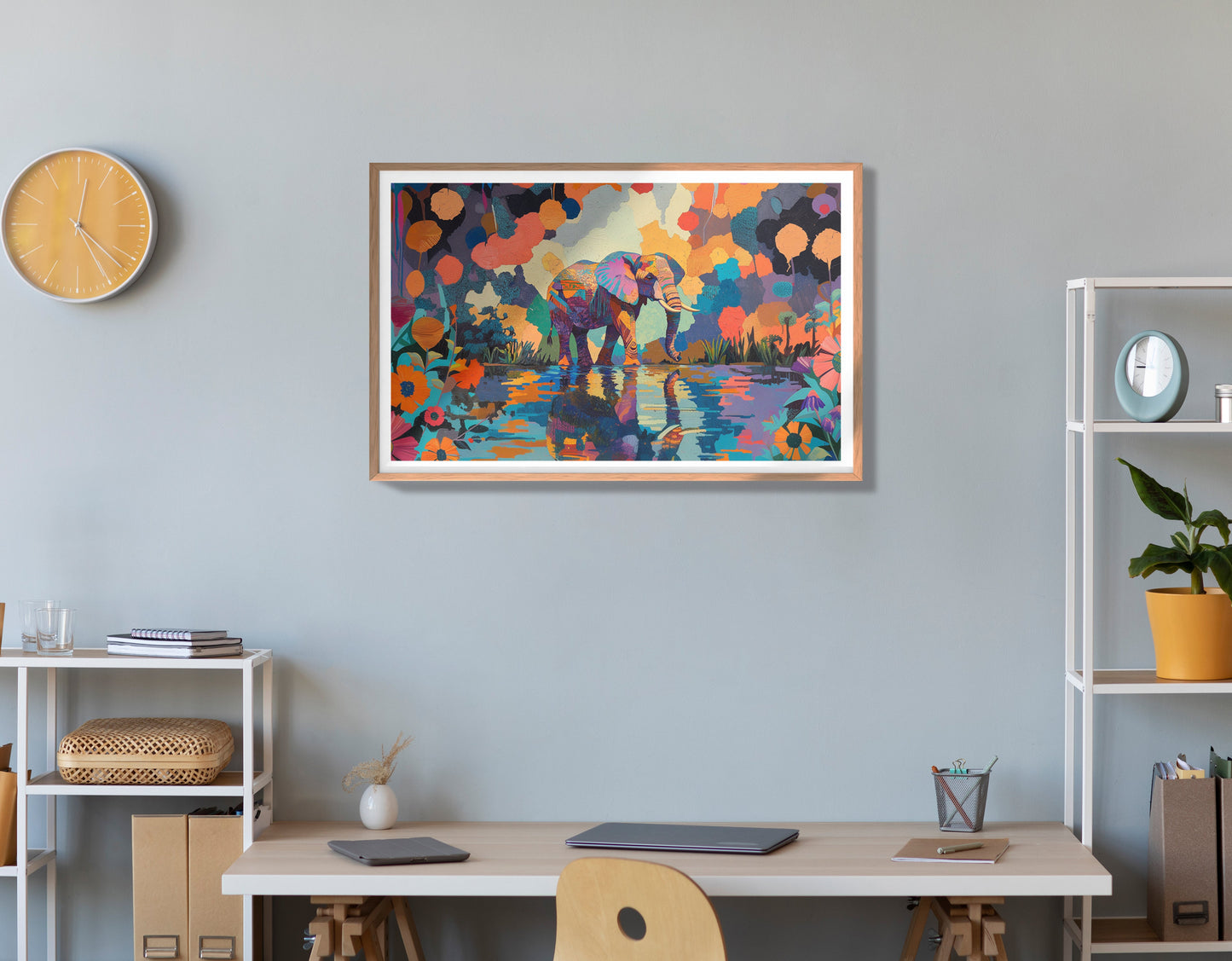Colorful Elephant Water Reflection African American canvas print view 84