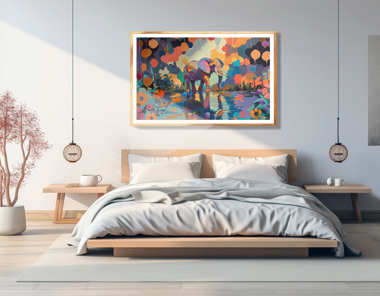 Colorful Elephant Water Reflection African American canvas print view 75
