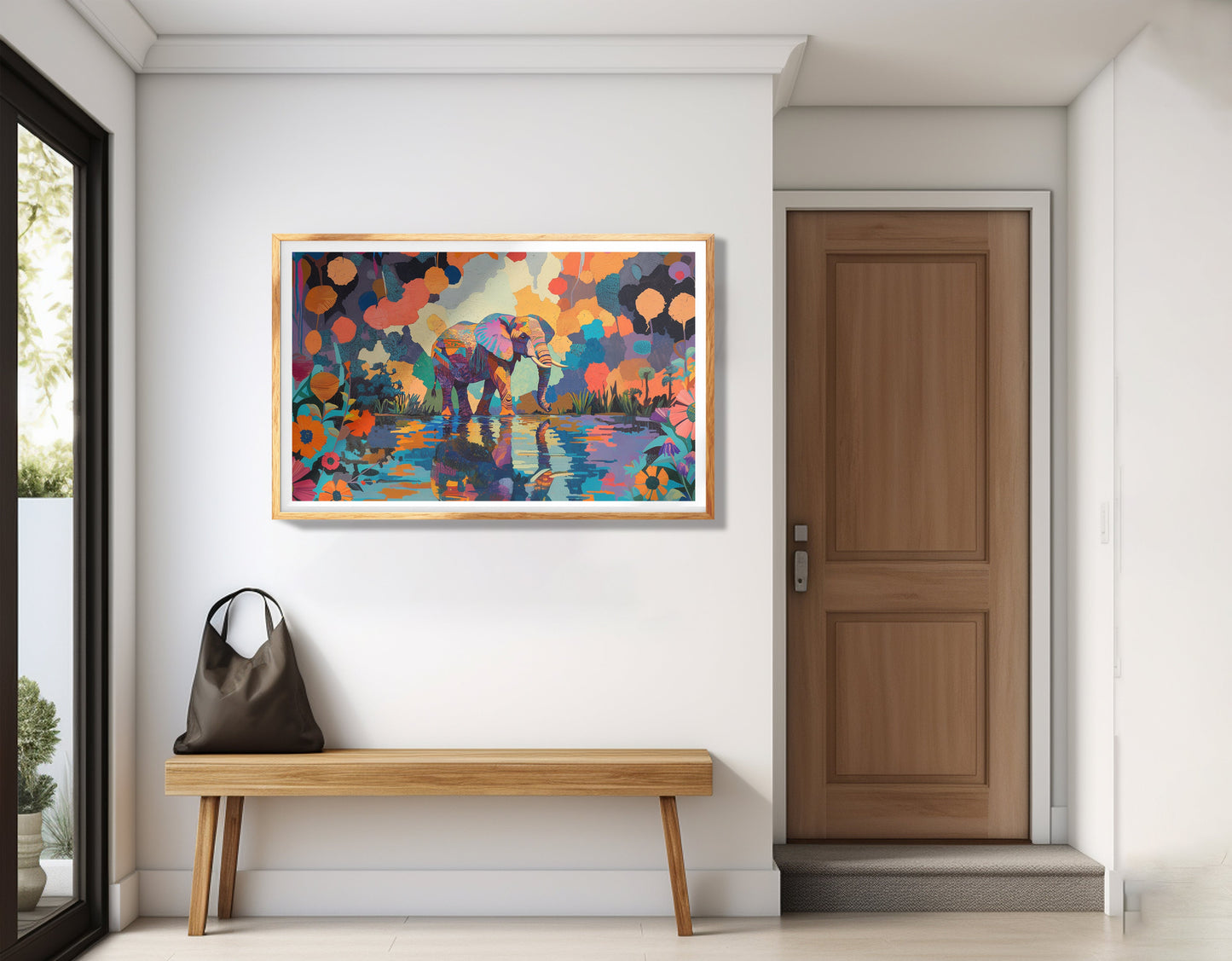 Colorful Elephant Water Reflection African American canvas print view 77