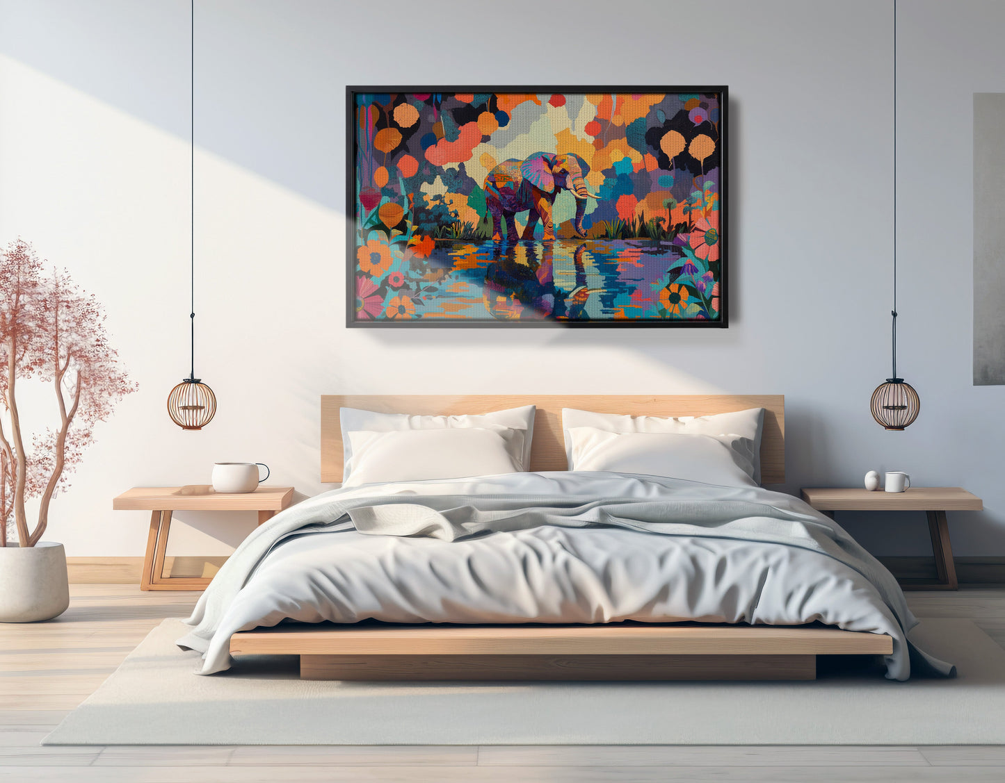 Colorful Elephant Water Reflection African American canvas print view 27