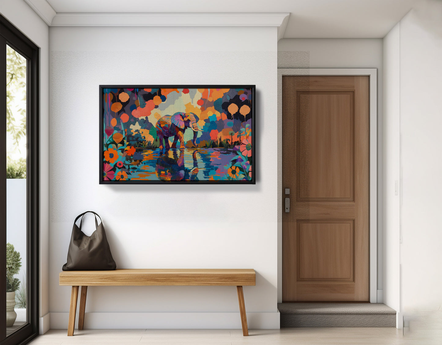 Colorful Elephant Water Reflection African American canvas print view 29