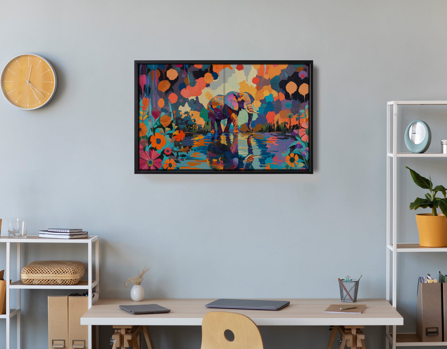 Colorful Elephant Water Reflection African American canvas print view 30