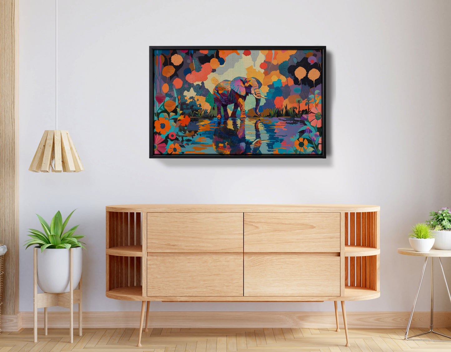 Colorful Elephant Water Reflection African American canvas print view 26