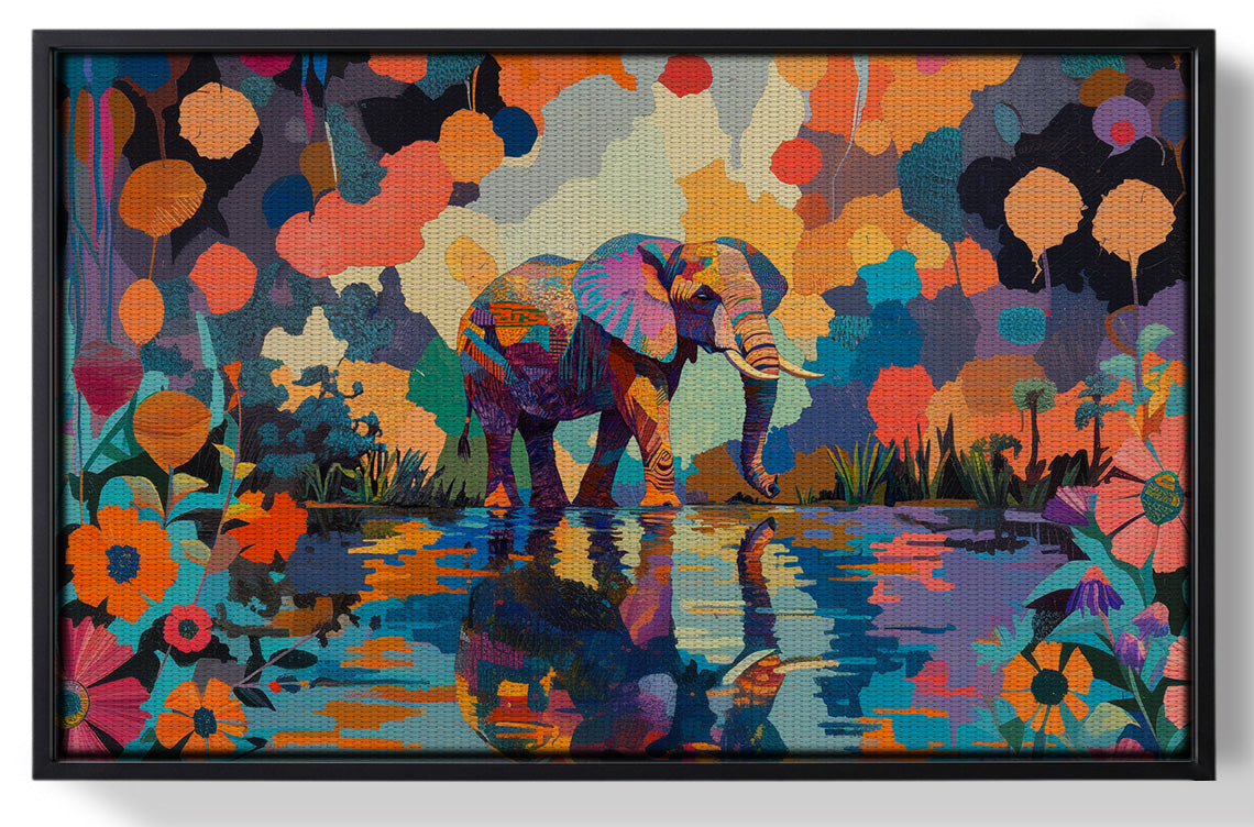 Framed Colorful Elephant Water Reflection African American canvas print for home decor
